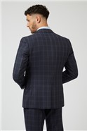  Tailored Fit Navy Caramel Check Wool Blend Suit