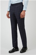  Tailored Fit Navy Caramel Check Wool Blend Suit