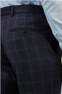  Tailored Fit Navy Caramel Check Wool Blend Suit