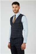  Navy Caramel Checked Waistcoat