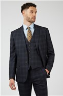  Slim Fit Navy Caramel Check Jacket