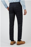  Slim Fit Navy with Caramel Check Trousers
