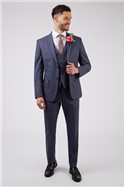  Tailored Fit Navy & Berry Checked Suit