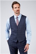  Regular Fit Navy & Pink Tweed Check Waistcoat