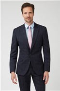  Tailored Fit Navy Grid Check Wool Blend Jacket