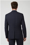  Tailored Fit Navy Grid Check Wool Blend Jacket