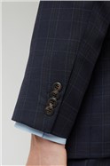  Tailored Fit Navy Grid Check Wool Blend Jacket