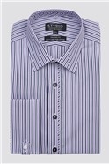 Studio Tailored Fit Forward Point Collar Double Cuff Navy & Purple Stripe Shirt