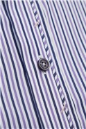 Studio Tailored Fit Forward Point Collar Double Cuff Navy & Purple Stripe Shirt