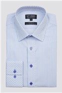 Studio Tailored Fit Single Cuff Forward Point Collar Blue & White Striped Shirt