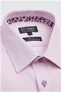 Studio Tailored Fit Pink Dobby Check Shirt