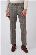 Brown Check Plain Front Trouser