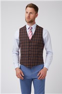  Tailored Fit Brown and Red Check Waistcoat