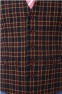  Tailored Fit Brown and Red Check Waistcoat