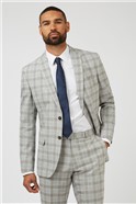  Warm Grey Check Linen Suit Jacket