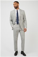  Warm Grey Check Linen Suit Jacket