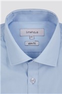  Slim Fit Double Cuff Pale Blue Poplin Shirt