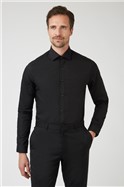  Slim Fit Single Cuff Black Poplin Shirt