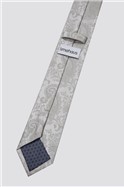  Paisley Jacquard Silver Tie & Handkerchief Set