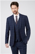  Tailored Fit Navy Herringbone Check Jacket