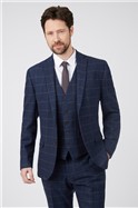  Regular Fit Navy Herringbone Check Waistcoat