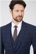  Tailored Fit Navy Herringbone Check Jacket
