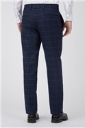  Tailored Fit Navy Herringbone Check Trouser
