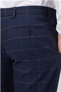  Tailored Fit Navy Herringbone Check Trouser