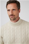  Ecru Placed Cable Roll Neck Jumper