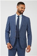  Mid Blue Linen Look Check Waistcoat