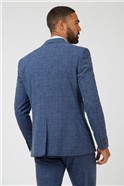  Mid Blue Linen Look Check Waistcoat