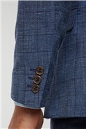  Mid Blue Linen Look Check Waistcoat