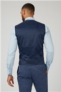  Mid Blue Linen Look Check Waistcoat