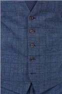  Mid Blue Linen Look Check Waistcoat