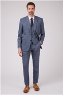  Tailored Mid Blue Textured Check Waistcoat