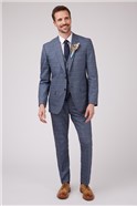  Tailored Mid Blue Textured Check Waistcoat