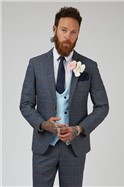  Slim Fit Double Breasted Kelvin Sky Blue Waistcoat