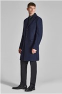  Navy Slim Fit Melton Overcoat