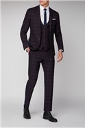  Burgundy and Navy Blue Check Suit