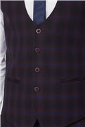  Burgundy and Navy Blue Check Waistcoat