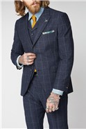  Navy and Grey Windowpane Check Waistcoat