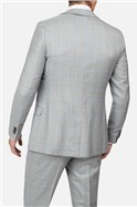  Grey Pale Blue Check Slim Suit Jacket