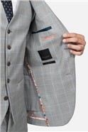  Slim Fit Grey & Pale Blue Check Waistcoat