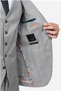  Grey Pale Blue Check Slim Suit Jacket