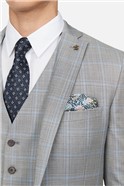  Slim Fit Grey & Pale Blue Check Waistcoat
