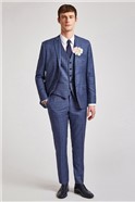  Slim Fit Mid Blue Apricot Overcheck Waistcoat