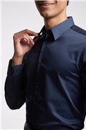  Slim Fit Navy Sateen Shirt