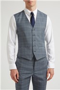 Dusty Blue Tonal Check Slim Fit Waistcoat