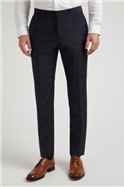  Navy Textured Rust Check Slim Fit Trousers