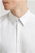  White Patterned Dot Slim Fit Shirt